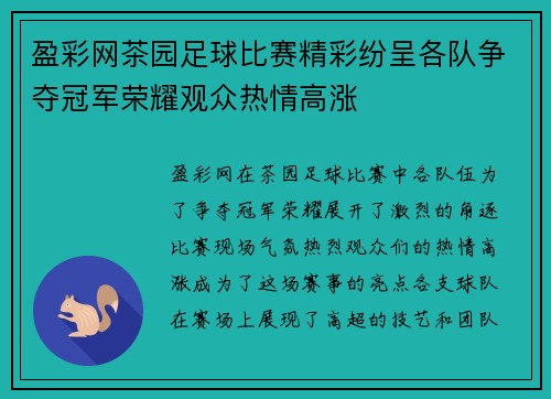盈彩网茶园足球比赛精彩纷呈各队争夺冠军荣耀观众热情高涨